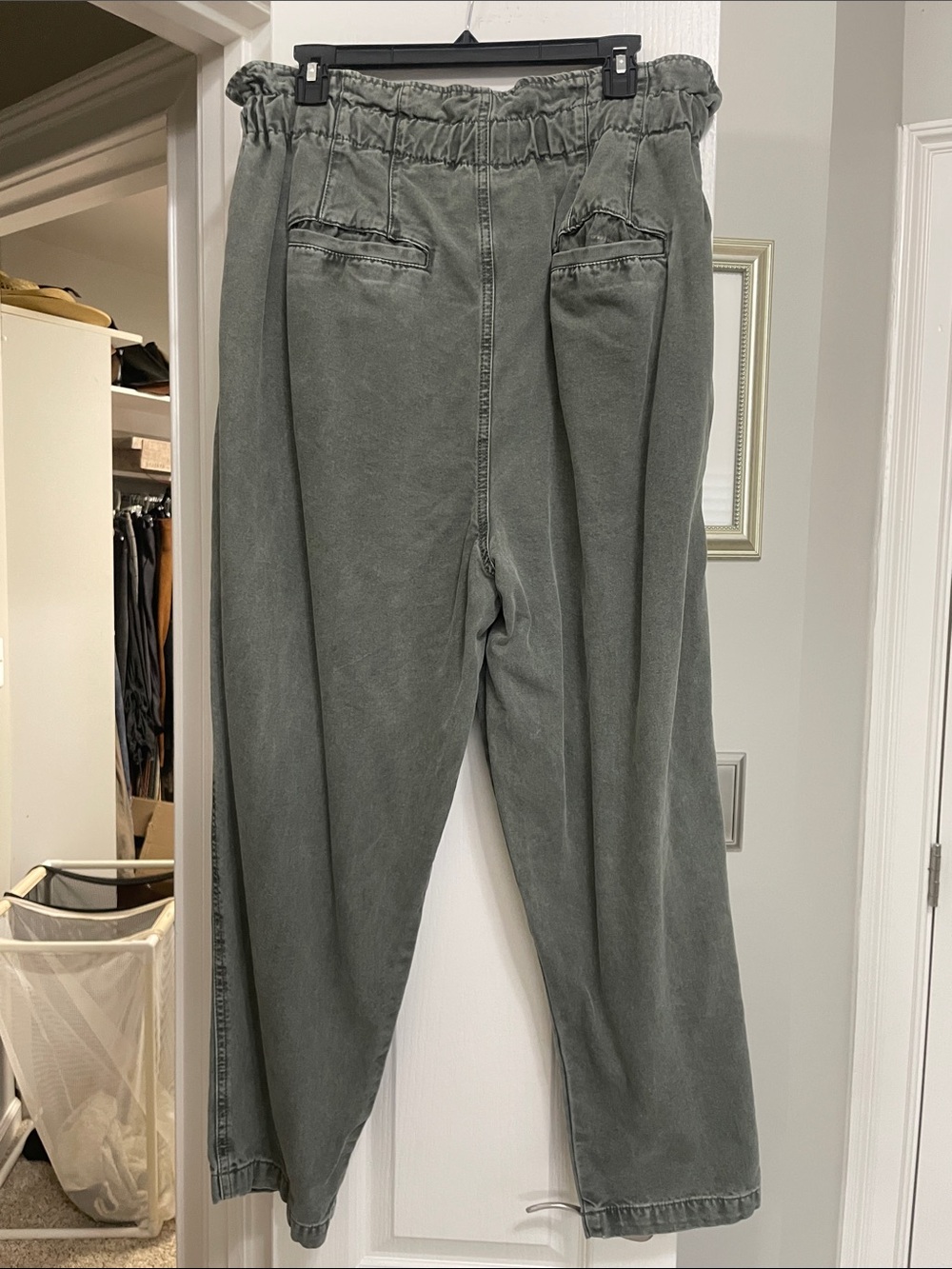 Free People never worn button fly elastic Waist Drawstring Pants in Washed Olive - Picture 3 of 4
